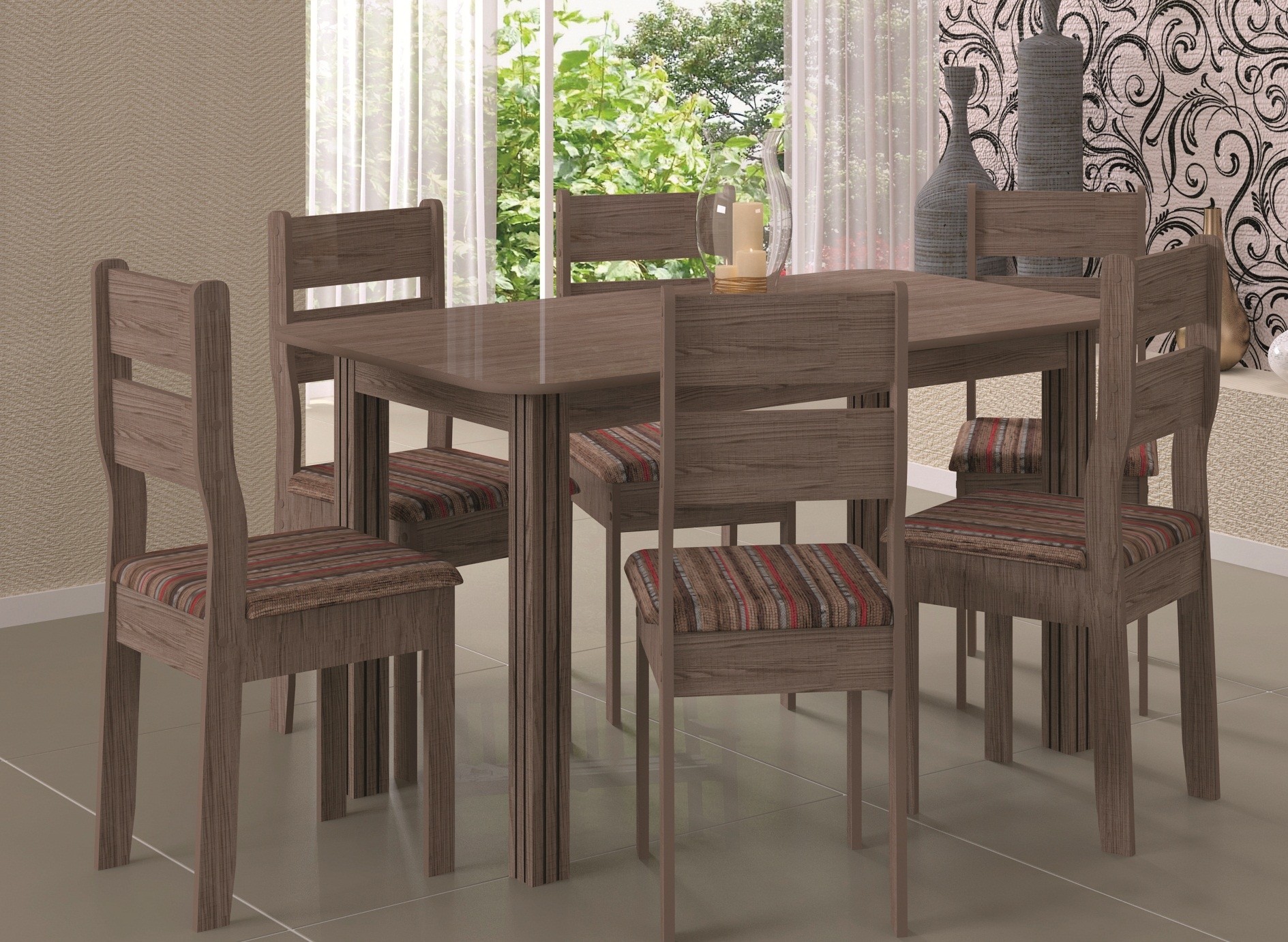 Conjunto de Mesa C/6 Cadeiras Verona Indekes Nogal Turin