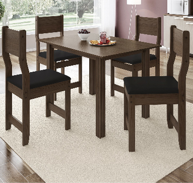 Conjunto de Mesa C/4 Cadeiras Dalas Indekes Nogal