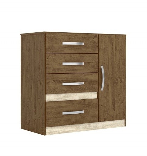 Comoda 1 Porta 4 Gavetas Vênus Moval Castanho/Avelã/Castanho 