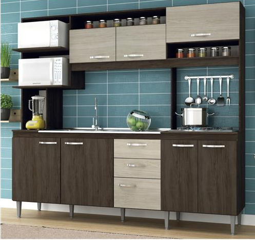 Cozinha Marilia 2,25M s/Tampo Irm Moveis Malbec/Decape