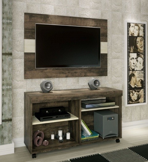 Rack c/Painel Los Angeles Atualle Mocaccino/Carvalho