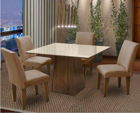Conjunto de Mesa C/4 Cadeiras Florença Dobue Castanho/Bege/Mascavo