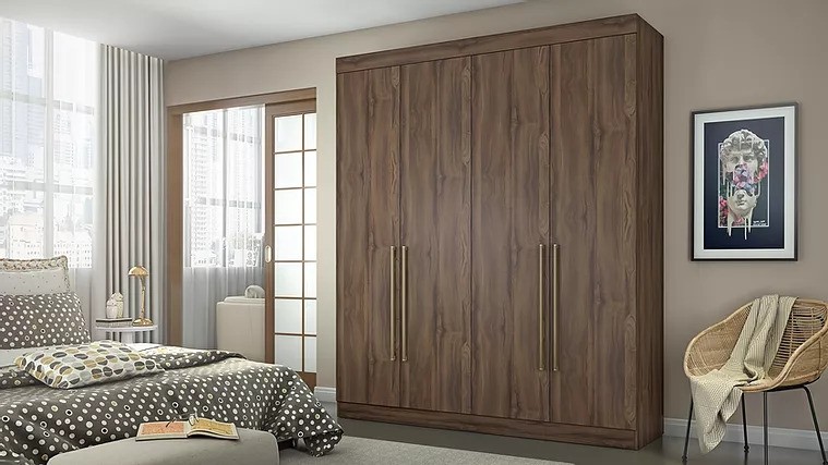 Roupeiro 4PT 3GV 100% MDF Itaguara Conquista Café/Wood