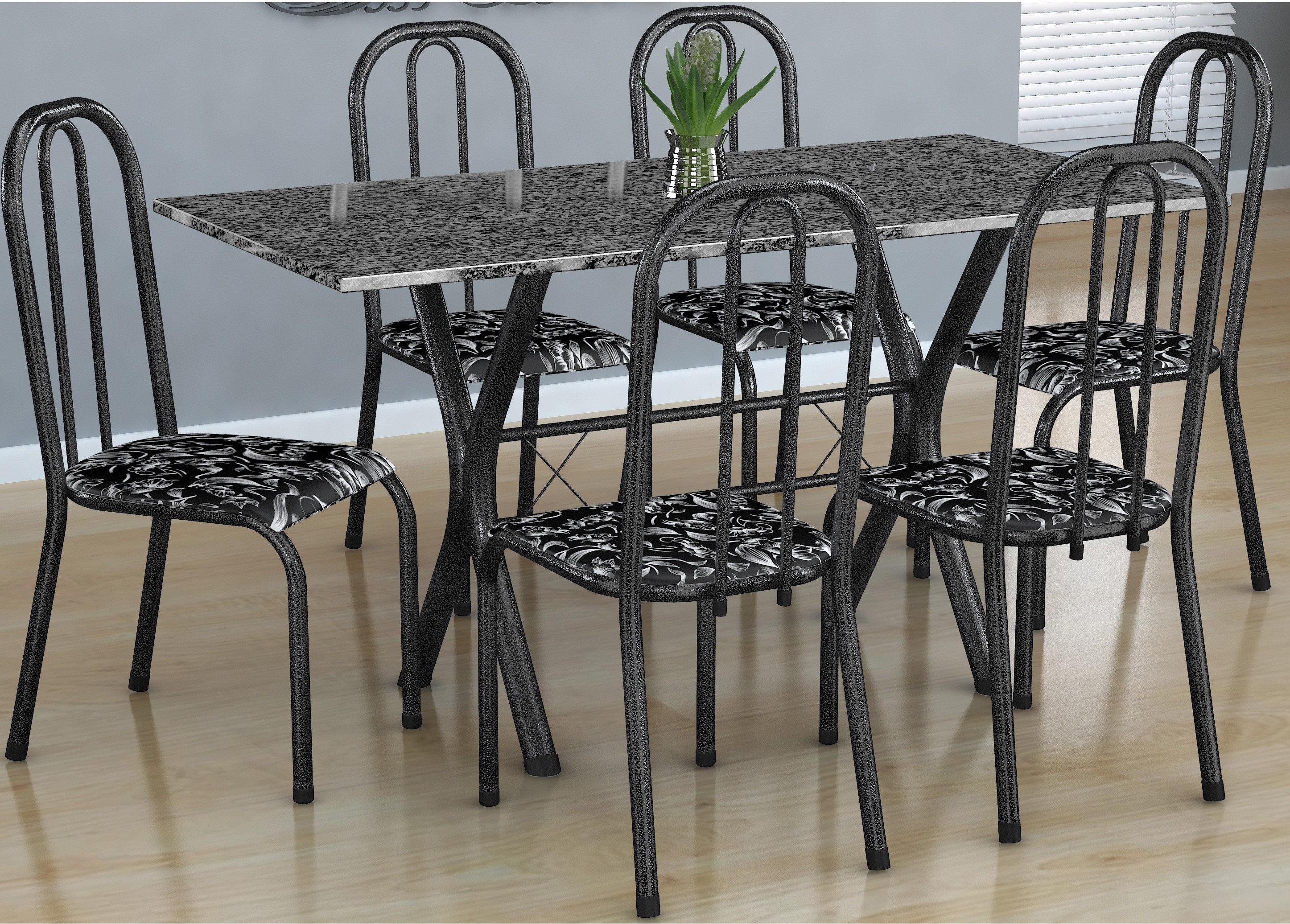 Conjunto de Mesa 1,50 Miame C/6 Cadeiras Madri Fabone Preto