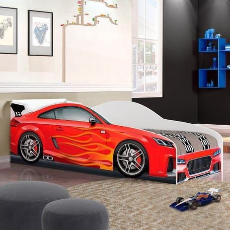 Cama Solteiro 90cm Adesivada Luke Vermelho Carro 