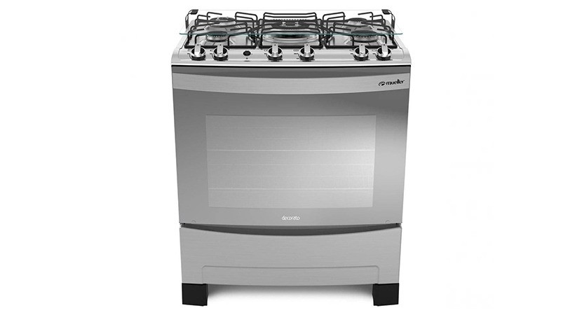 Fogão Mueller 5 bocas Decorato Inox com Tripla Chama e Vidro Espelhado