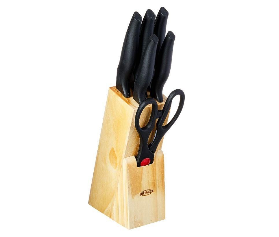Conjunto Facas 7Peças c/ Cepo Cross Brinox Inox/Preto 