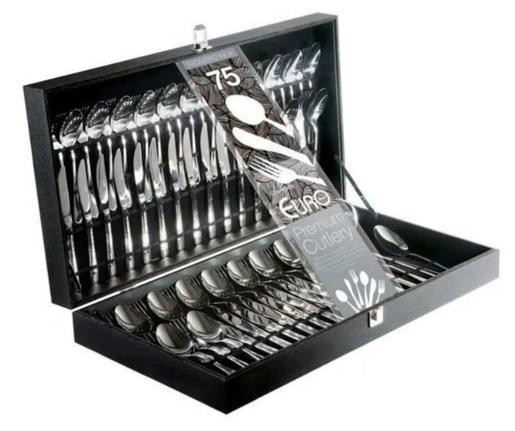 Faqueiro Inox 75 Pçs c/ Estojo Euro Inox 