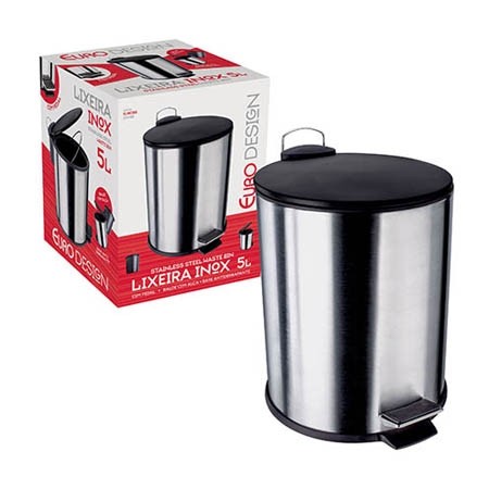Lixeira 5L C/Pedal EURO Inox/Vermelho