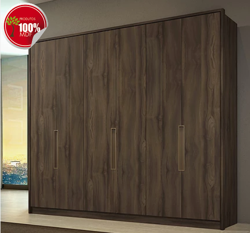 Roupeiro 6PT 9GV 100%MDF Dallas Conquista Moveis Nogal