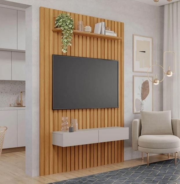 Painel para Tv com Nicho Caravelas Permobili Cinamono/ Off White 