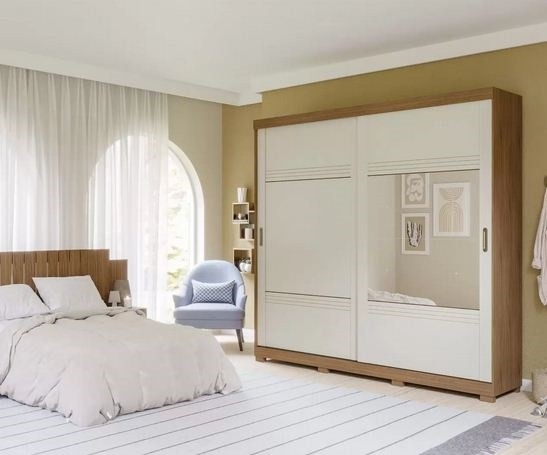 Roupeito 2 portas 4 gavetas MDF com espellho Blumenau Panan Avela/ off white 