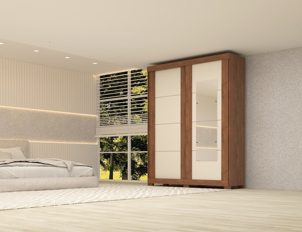 Roupeiro 2 portas MDF Espelho/Pe Helena ACP Savana