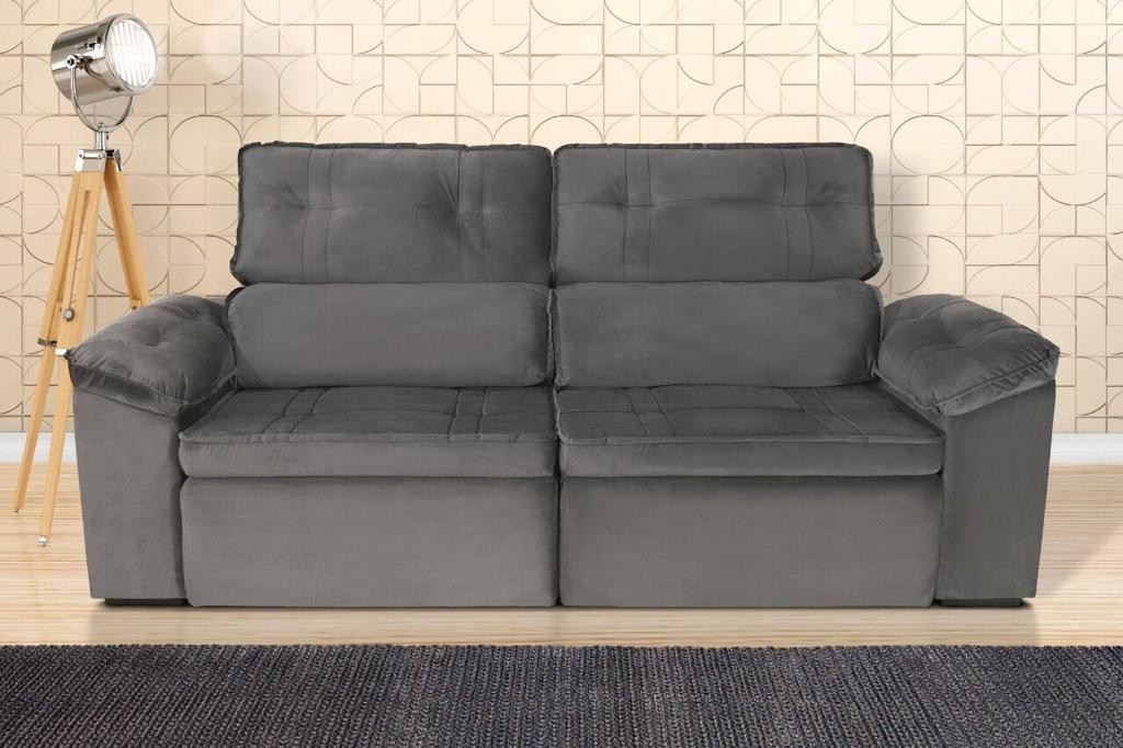 Estofado Amburgo 2,30M Retratil/Reclinavel Cinza