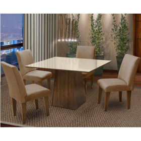 Conjunto de Mesa C/4 Cadeiras Florença Dobue Castanho/Bege/Mascavo