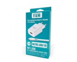 Kit Carregador P/Cel V8 USB FKT-1208 FAM