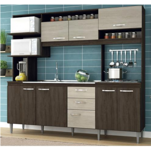Cozinha Marilia 2,25M s/Tampo Irm Moveis Malbec/Decape