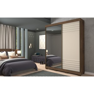 Roupeiro 2PT 3GV MDF C/Espelho Bia Panan Café/Off White 