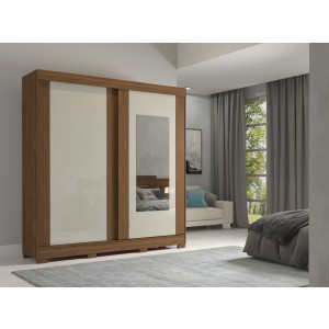 Roupeiro 2PT 3GV MDF C/Espelho Ilheus Panan Café/Off White 