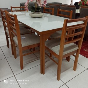 Mesa 1,60x90 c/Vidro Adriana Flamingo 