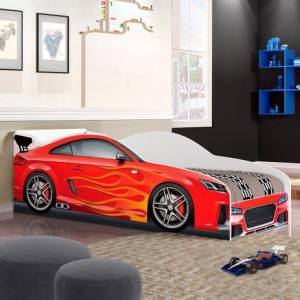 Cama Solteiro 90cm Adesivada Luke Vermelho Carro 