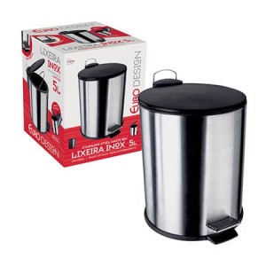 Lixeira 5L C/Pedal EURO Inox/Vermelho