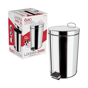 Lixeira 12L C/Pedal EURO Inox/Vermelho