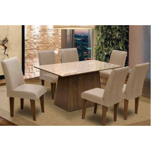 Conjunto de Mesa C/6 Cadeiras Florença Dobue Movelaria Castanho/bege/mascavo