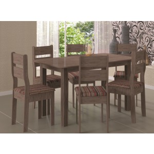Conjunto de Mesa C/6 Cadeiras Verona Indekes Nogal Turin