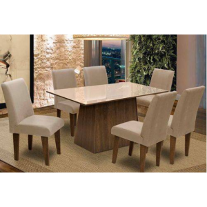 Conjunto de Mesa C/6 Cadeiras Florença Dobue Movelaria Castanho/bege/mascavo