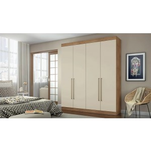 Roupeiro 4PT 3GV 100% MDF Itaguara Conquista Amendoa/Off White