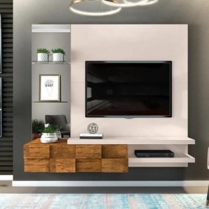 Painel Turim c/ Espelho 100%MDF DJ Móveis Off/White 